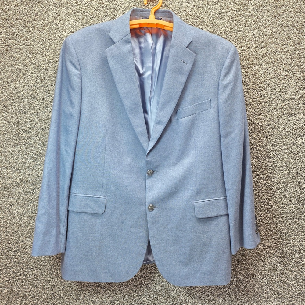 Brooks Brothers Mens Blue Textured Two Button Blazer silver metal Crest Buttons